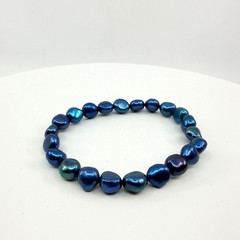 Vintage Blue Peacock Baroque Pearl Stretch Bracelet – Iridescent Boho Charm