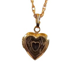 Heart Dainty Locket pendant necklace 14K gold filled etched small 0.5″ inches