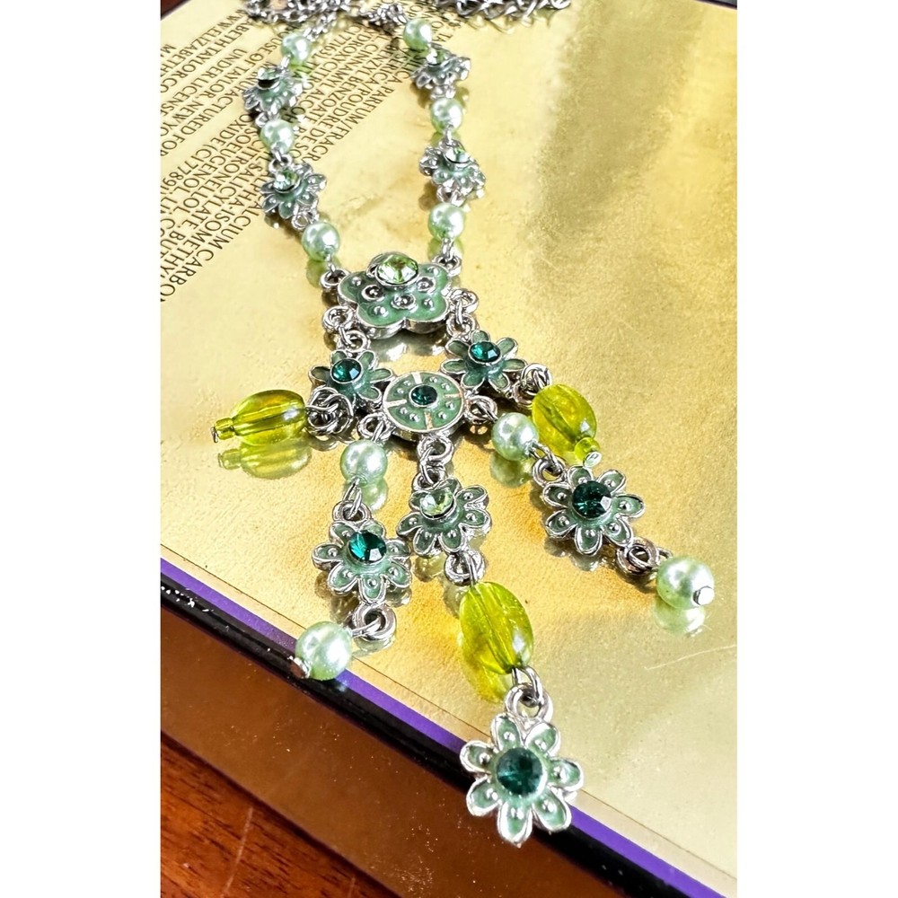 Vintage VCLM Chandelier Necklace Crystals Floral 18 inch L 4 inch extender New