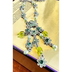Vintage VCLM Chandelier Necklace Crystals Floral 18 inch L 4 inch extender New