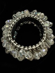 Vintage Aurora Borealis Bead Cha Cha Style Stretch Bracelet Silver Tone Japan