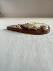 UNIQUE Teardrop 1860s Loose Carved Shell Cameo – Woman w/Flower – 24 x 21mm