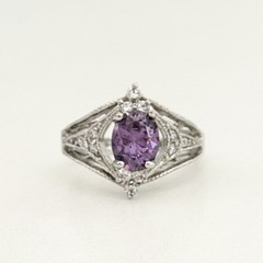 Vintage White Gold Plated Purple Clear CZ Stone Ladies Band Ring Size 8