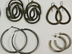 Hoops Dangle Earrings Lot Oxidized Blackened Mixed Vintage Mod Silver Tone B7904