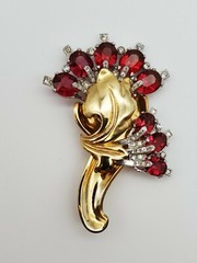 DESIGNER SIGNED/MARKED BARCLAY ART DECO FAUX RUBY/DIAMOND RHINESTONE PIN BROOCH!