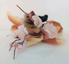 Vtg Easter Corsage Brooch Pin Chicken Hen & Chick Cherry Blossom Chenille Kitsch