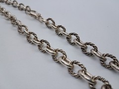Pure .999 SILVER Vintage Bird USA Braided Oval Rolo Link Chain Necklace 18”