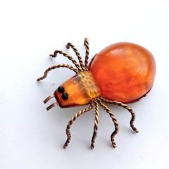 Vintage Spider Brooch Amber Color Resin. Made in the USSR