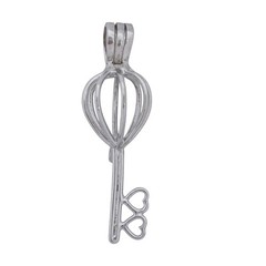 Pearl or Gem Cage Key Pendant | Heart Detail | Sterling Silver 925