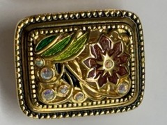 JOAN RIVERS Goldtone Cloisonne Aurora Borealis Rhinestones Flower CLIP EARRINGS