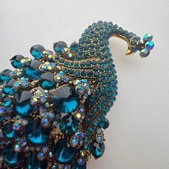 Vintage Rhinestone Brooch Lot 8pc Peacock Blue Crystal Sparkle Statement Mix