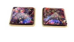 Yves Saint Laurent Purple Pink Foil Art Glass Square Clip On Earrings J672