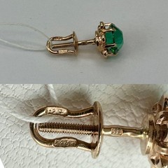 USSR Vintage Original Emerald (lab. made) Rose Gold Stud Earrings 583 14K 3,11 g
