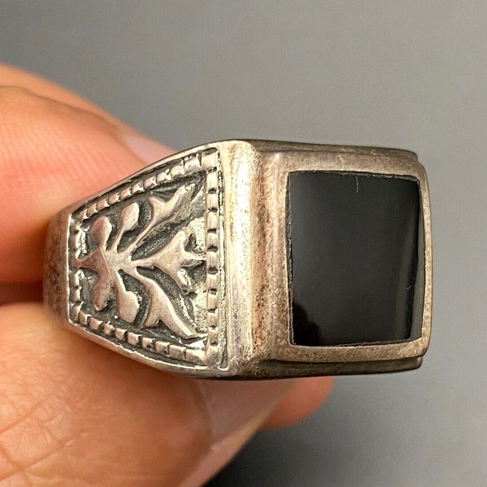 Vintage Black Onyx Sterling Silver Ring Size 11.25