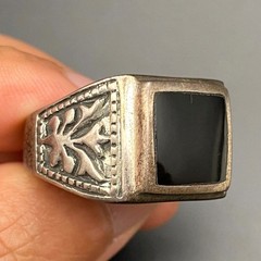 Vintage Black Onyx Sterling Silver Ring Size 11.25