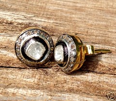 Victorian 1.35ctw Genuine Old Mine Rose Antique Cut Diamond Silver Studs Earring