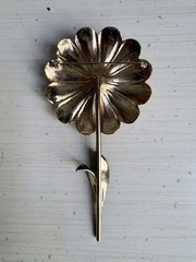 Vintage Enamel Brooch Pin Floral Pink Green Large Statement Flower