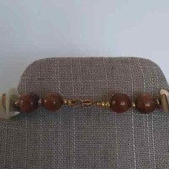 Vintage 70’s Natural Stone Chip & Wood Bead Necklace – 21 inches long