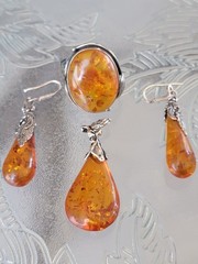 Vintage Sterling Silver Amber Ring/Earrings & Pendant Same Day Shipping Read