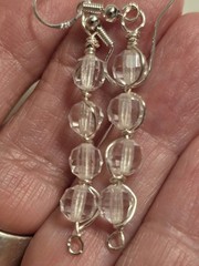 Silver Handcarved Clear Crystal Glass Dangle earrings New 925 Silver Hooks