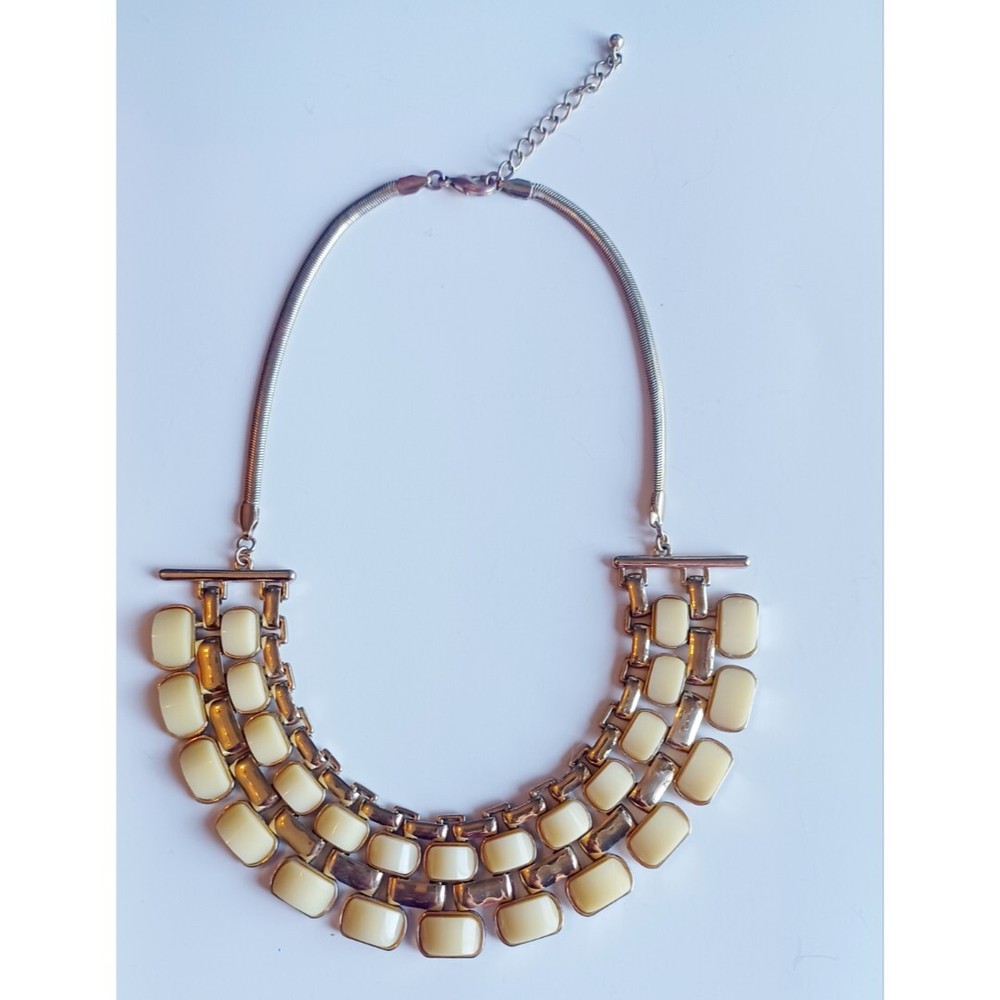 Vintage Gold Metal & Ivory Plastic Cleopatra Egyptian Revival Statement Necklace