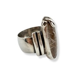 Vintage Sterling Silver & Rutilated Clear Quartz Ring – JM, 1994 Size 9.75