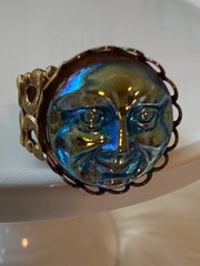 Art Glass Man in the Moon Face Adjustable Ring By Grandmother’s Buttons