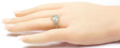 Antique 3 Diamond Filigree Engagement 14K-18KW Gold Ring Size 9 UK-R1/2 EGL USA