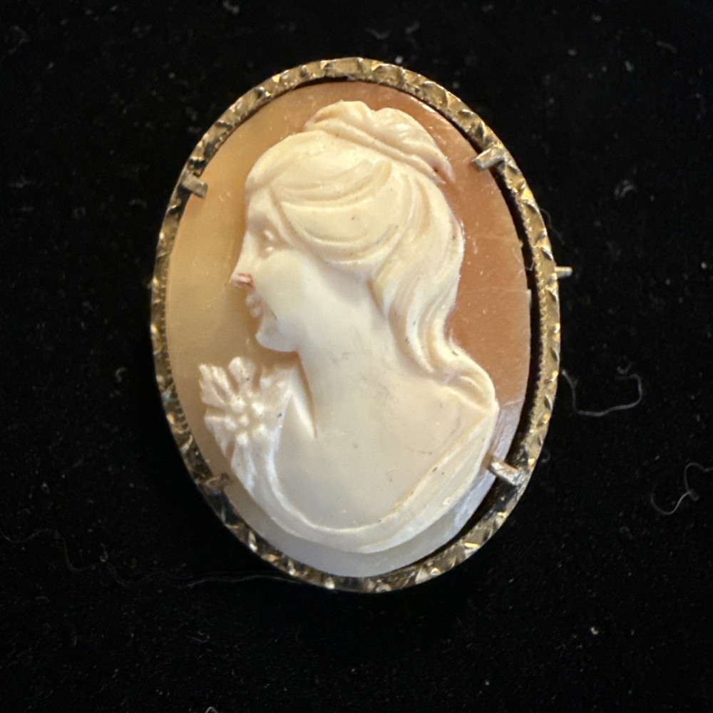 800 Silver Gold Vermeil Frame, Vintage Shell Cameo Pendant: Brooch!! Beautiful!!