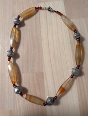 Ancient Carnelian Agate Old Trade Beads, Sterling Silver, Carnelian 16″ Necklace