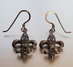 VTG 925 Fleur De Lis Dangle Earrings 1.5in Drop Sterling Silver 2g Estate