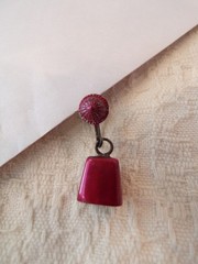 Vintage Sterling Silver Red Enameled Clip-On Working COWBELLS Cow Bell Earrings
