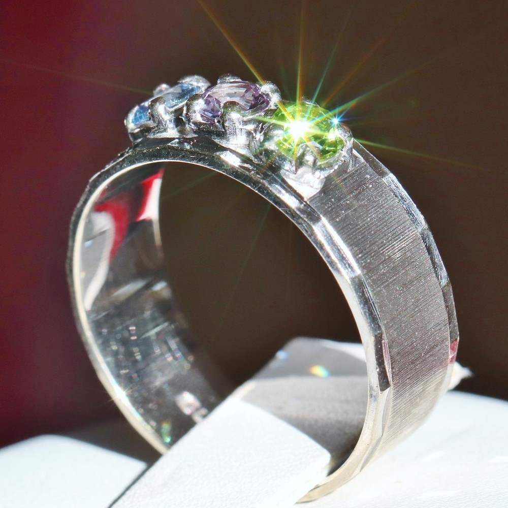 14k white gold ring 0.66ct multi gemstone mother’s size 7 handmade 4.2gr N2731