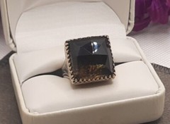 Vintage Sterling Silver And 14kt Yellow Gold Large Stone Ring