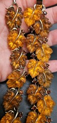 Signed Vintage Lisner Two Tone Amber/Brown Thermoset Oak Leaf Parure Set