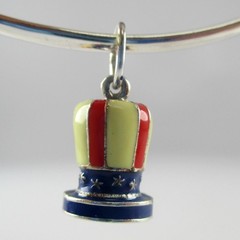 Sterling Silver Enamel Uncle Sam Hat Charm for Bracelet Patriotic Red White Blue