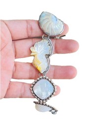 Vintage Sterling Silver AMY KAHN RUSSELL Mother Of Pearl Carved Fish Bracelet