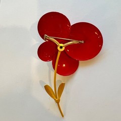 Vintage LARGE, RARE & NICE! 1960s Enamel Flower Brooch Pin in Red Brown Yellow