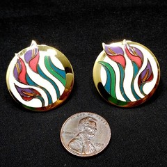 Laurel Burch “Lilies For Les” Floral Post Earrings, Gold Plated, 1980s Vintage