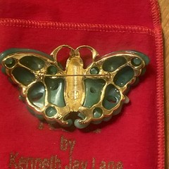 PreownedKJL Kenneth Lane Butterfly Moth Brooch Pin Vintage Faux Jade Rhinestone