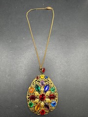 Art Deco Fruit Salad Color Czech Art Glass Filigree Pendant/Necklace