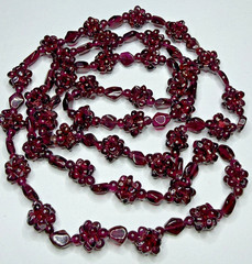 vtg 35″ Cluster Bohemian Garnet Necklace Single Strand with vtg Clip Earrings
