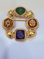 Vintage Robert Rose Gold Tone Etruscan runway 90’s Guiloche Style Brooch! Rare