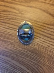 Vintage Amy Kahn Russell AKR 925 Sterling Carved Turquoise Size 6.5 Ring Band