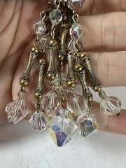 Vintage Necklace Tassel Crystal Pendant Filigree Cap Chain 1950s AB 28in
