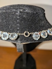 Vtg Art Deco Sterling Silver Clear Paste Riviere Choker Necklace 15″ Pristine