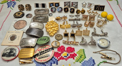 Misc. Jewelry Cufflinks, Buckles, Adv. Pins, Tokens, Earrings, Etc.