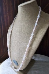 Monet Pink Faux Pearl 5.7mm & Translucent 9.7mm Bead Necklace 36″ Signed Vtg