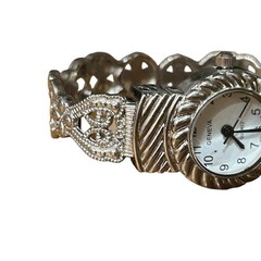 Vintage Geneva Silver Tone Bracelet Watch | Ornate Filigree Band | Victorian