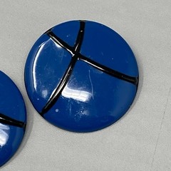 Retro Stud Button Earrings Royal Blue Black Enamel 1980s Pierced Round Vintage